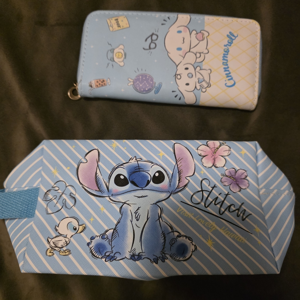 Stitch Blue Kids Pencil Case and Wallet Set